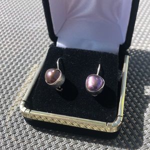 Genuine black pearl earrings set in 925 sterling silver